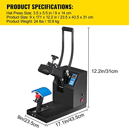 VEVOR Hat Press Machine 3.5X5.9 Inch Cap Press Heat Press Machine Professional Transfer Hat Press with 12000 Hours Life Digital LCD Timer and Temperature Control (350W)