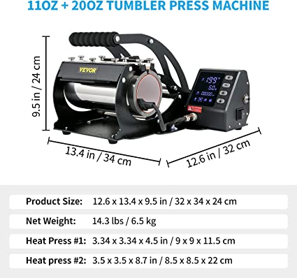 VEVOR Mug Heat Press, 20oz Tumbler Heat Press Machine, LCD Cup Press Machine with 2 Detachable Transfer Sublimation Mats for 11oz-20oz, DIY Presser for Coffee Skinny Tumblers, Silica-Gel Printing