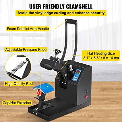 VEVOR Hat Press Machine 3.5X5.9 Inch Cap Press Heat Press Machine Professional Transfer Hat Press with 12000 Hours Life Digital LCD Timer and Temperature Control (350W)