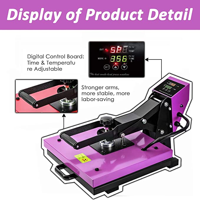 Slide Out Heat Press 15x15 Heat Press Machine with Digital Controller Sublimation Transfer Machine Industrial Home DIY Heat Press, Heat Press Machine for T-Shirt, Mouse Pad, Canvas Bags (Purple)