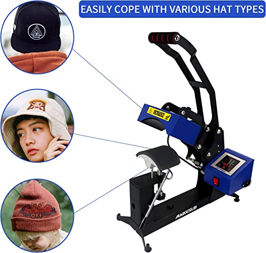 MAIKESUB Hat Heat Press Machine 6x3.2Inch Curved Element Cap Heat Press Clamshell Design Heat Press for Hats Rigid Steel Frame No Stick Digital LCD Timer and Temperature Control